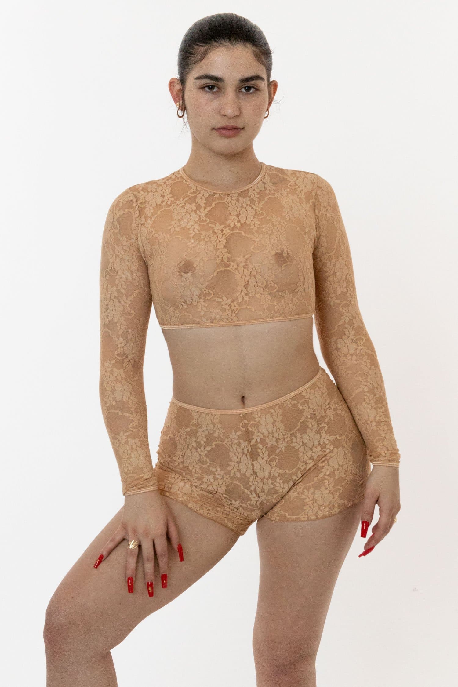 FNS079 - Floral Lace Long Sleeve Crop Top - Image 4