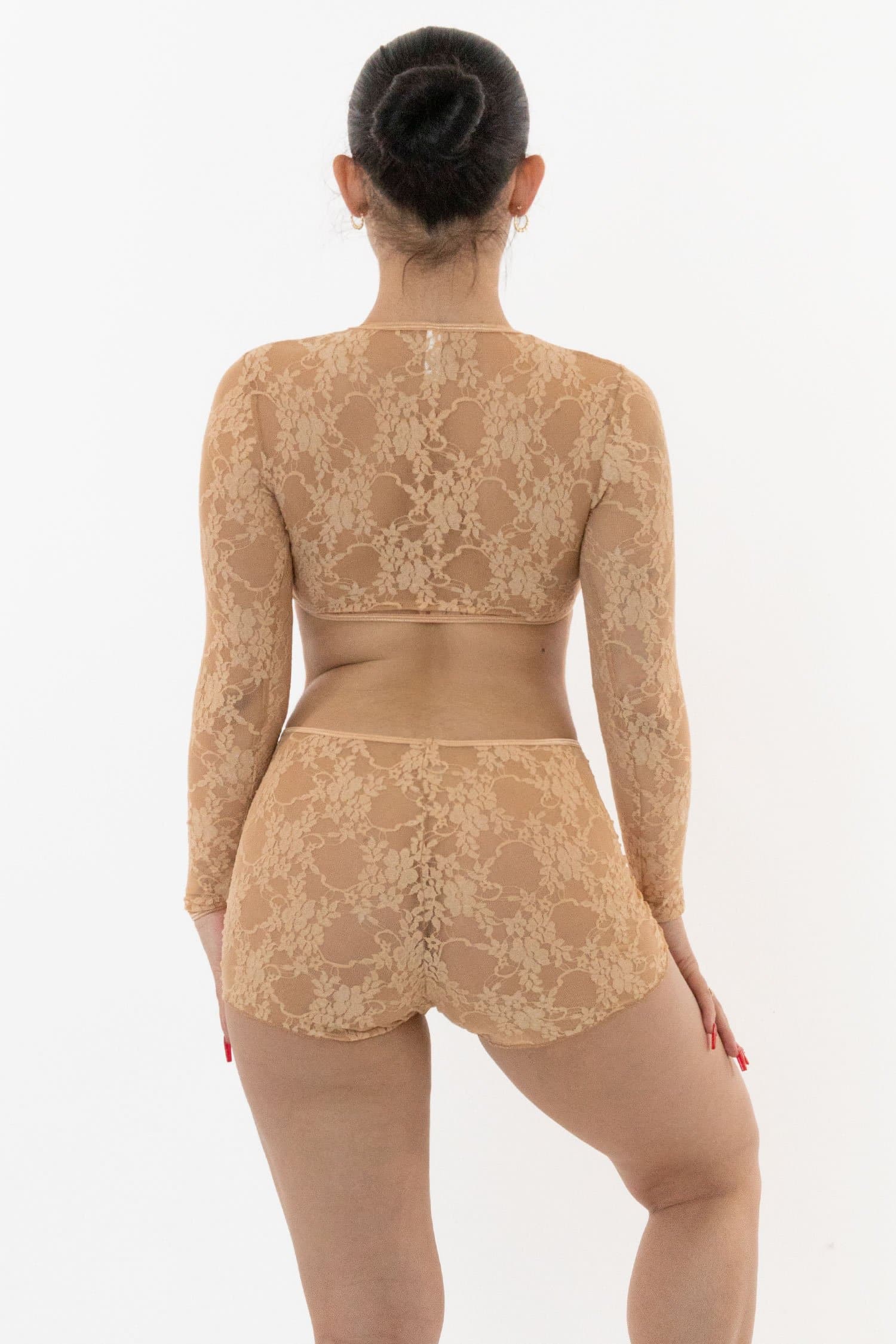 FNS079 - Floral Lace Long Sleeve Crop Top - Image 8