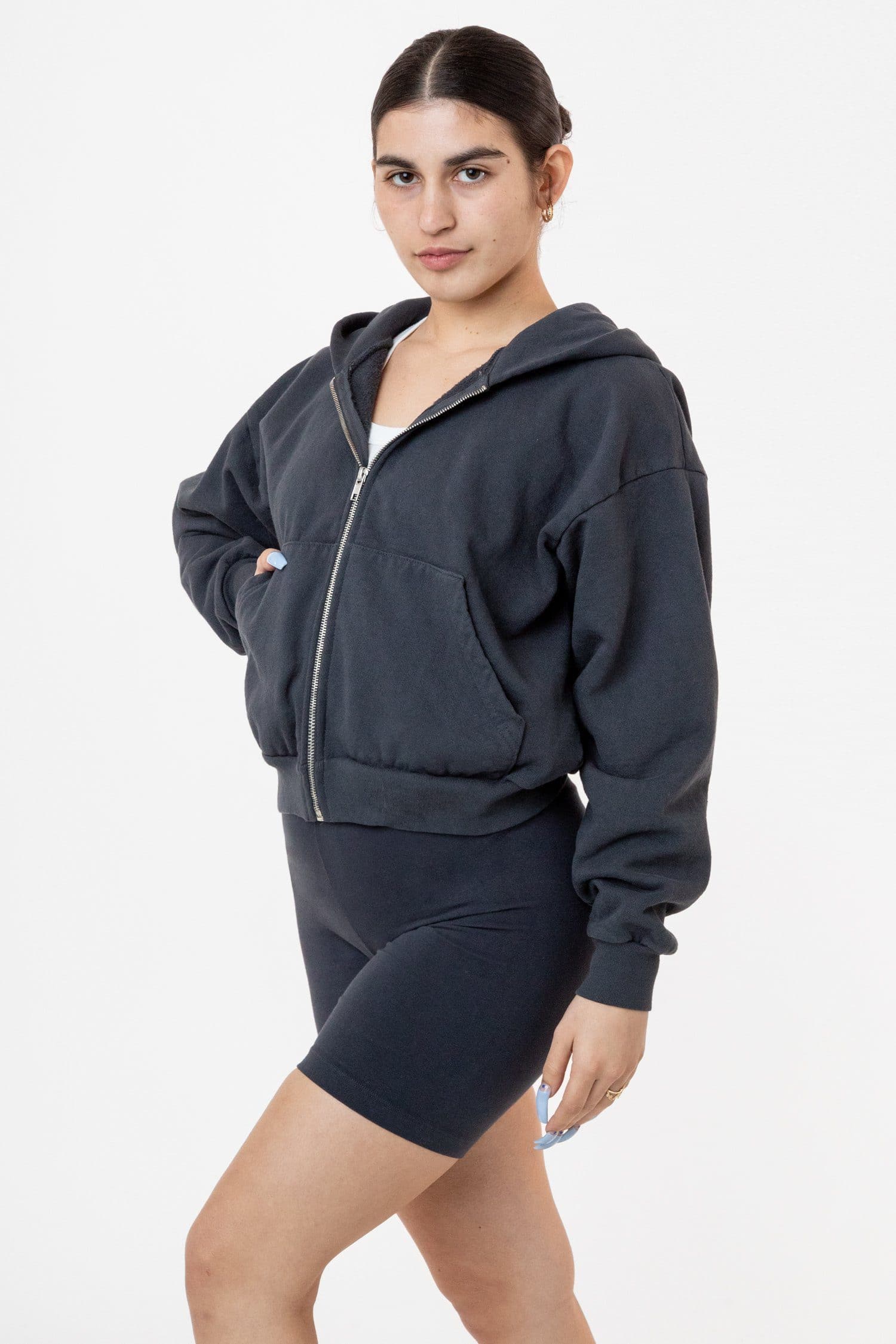 HF16 - Heavy Fleece Cropped Zip-Up Hoodie (Garment Dye) - Image 5
