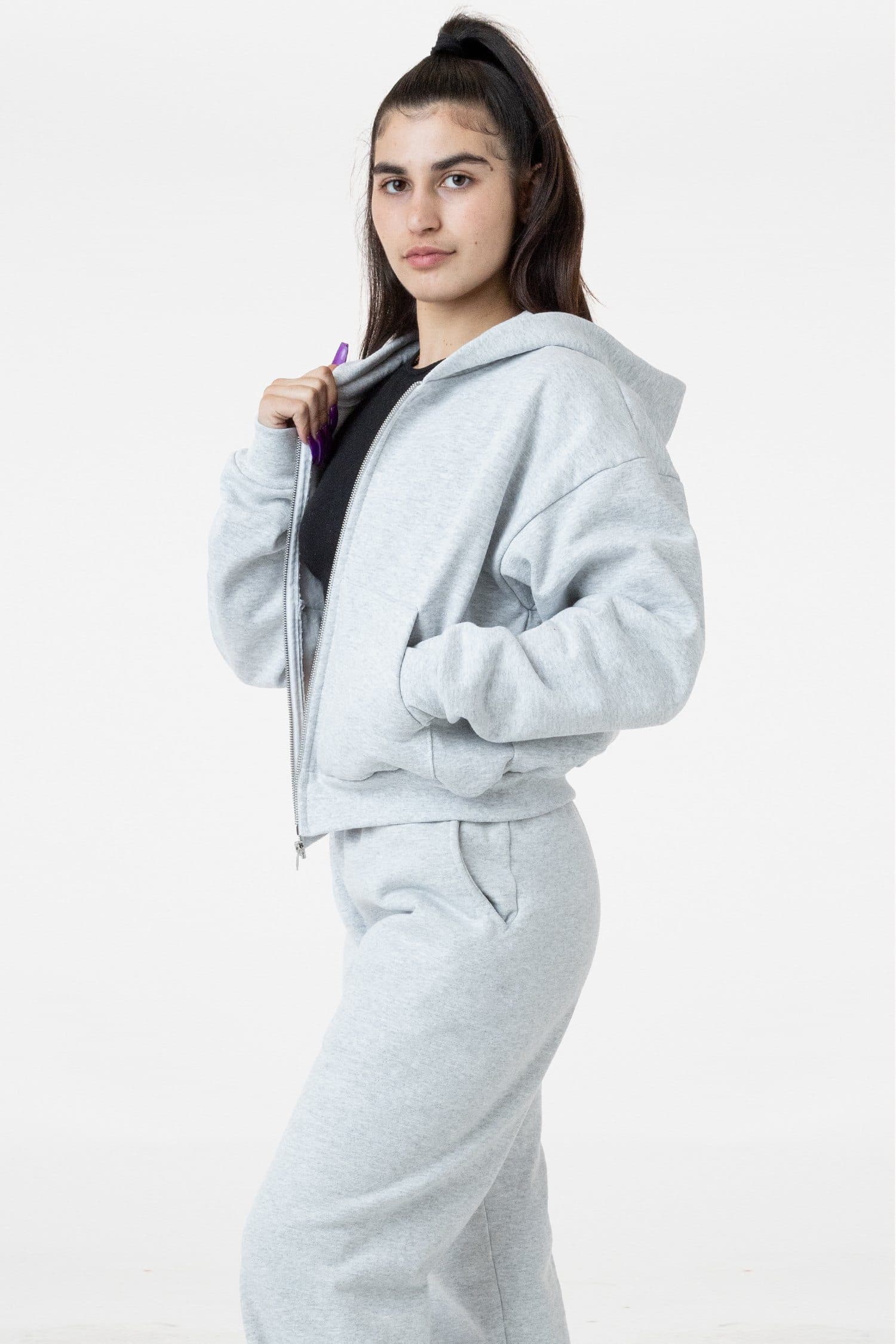 HF16 - Heavy Fleece Cropped Zip-Up Hoodie (Piece Dye) - Image 9