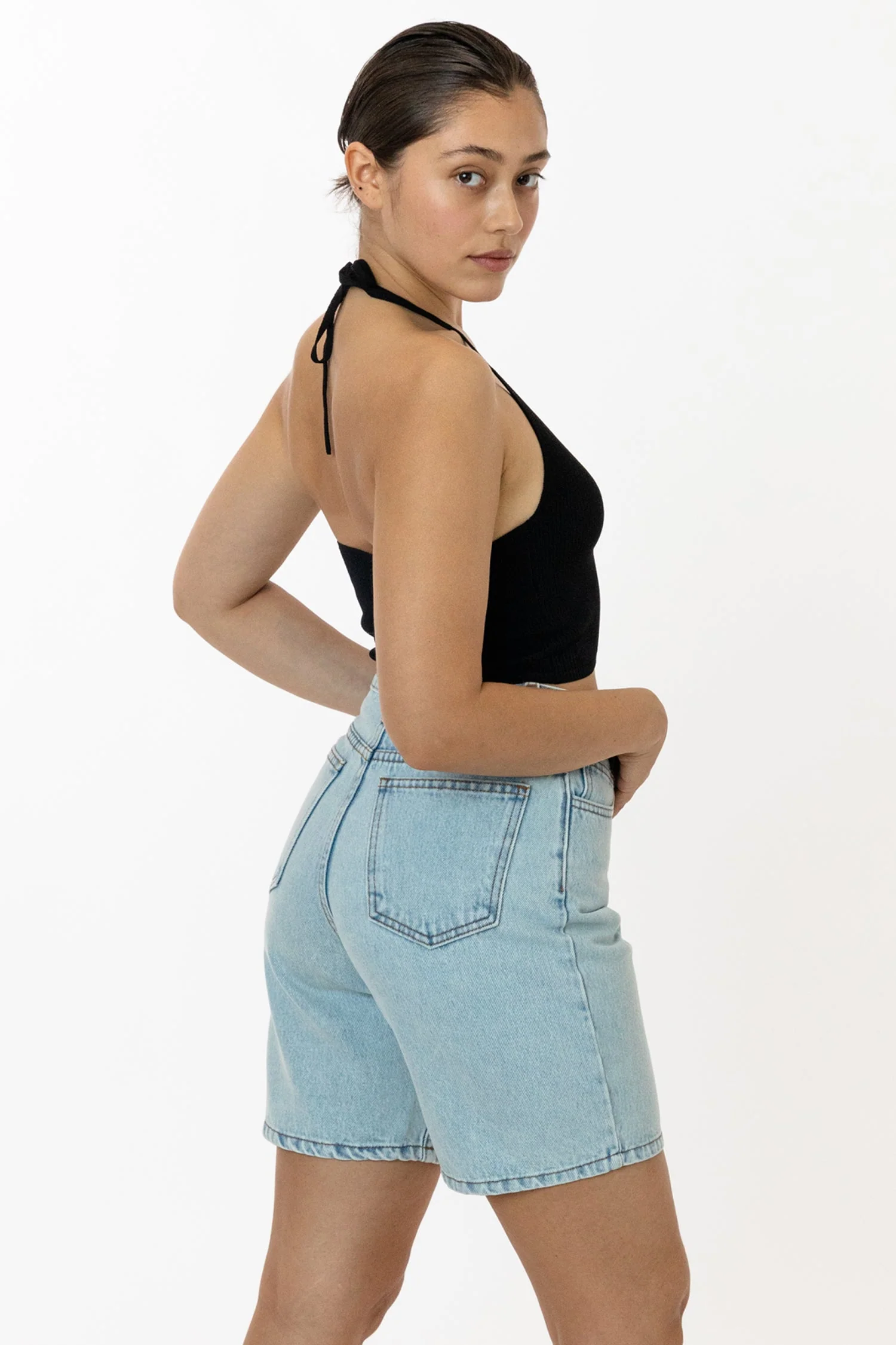 RFK406 - Viscose Nylon Cropped V-Neck Halter Top - Image 5
